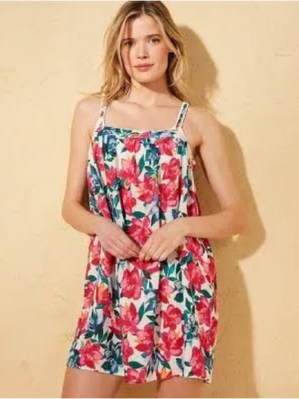 Andie Samba Floral Spaghetti-Strap Swim Coverup - Pink & Green NWT Sz Small